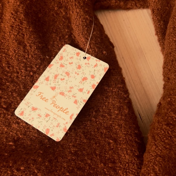 NWT Free People Reverie texture v-neck sweater XS brown burnt butter puff sleeve - Picture 9 of 10